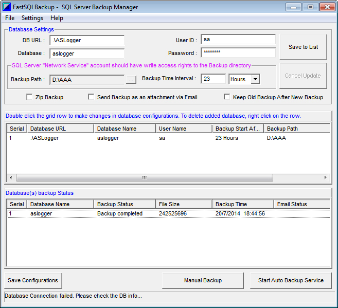 FastSQLBackup-SQL Server Backup Manager 1.3 screenshot