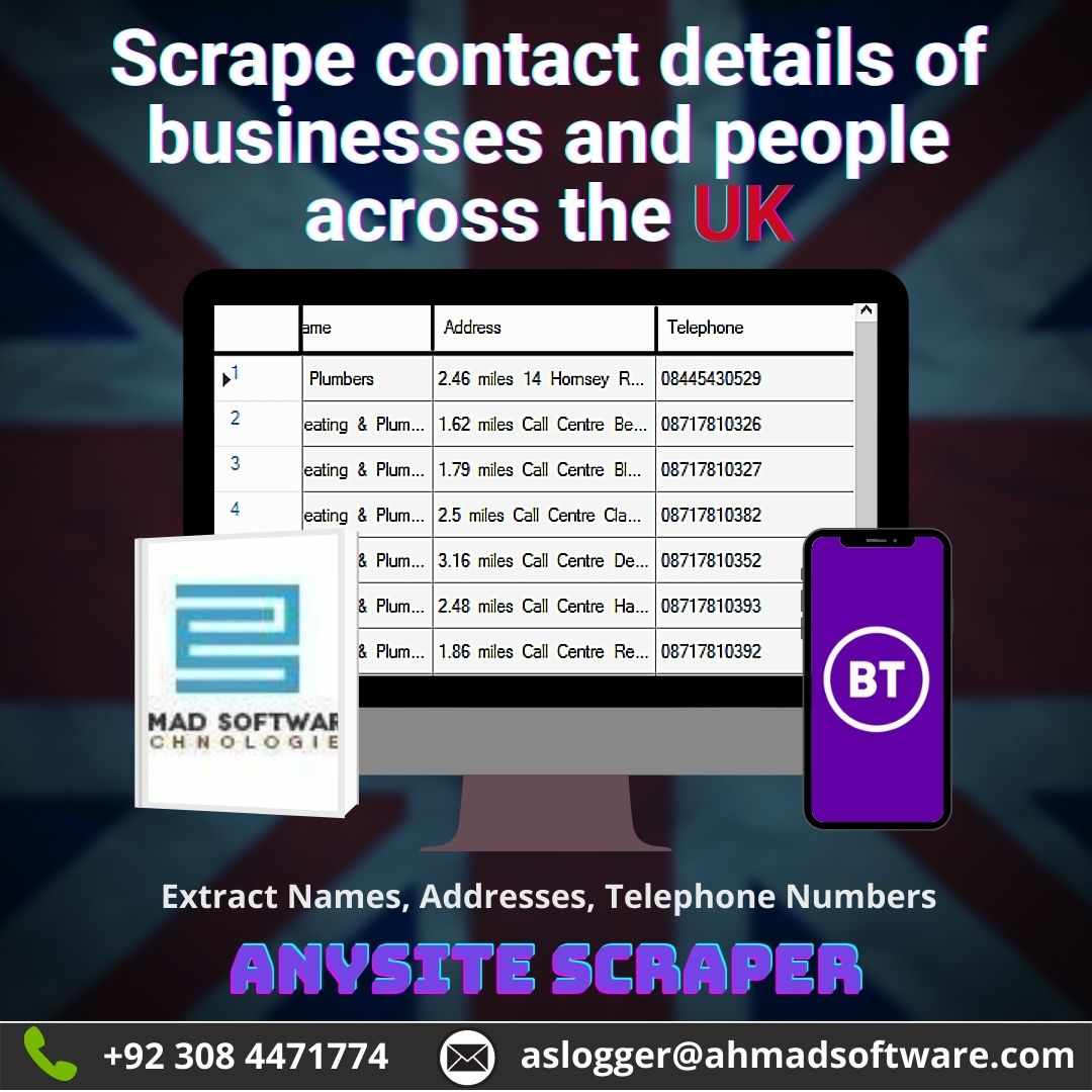 Scrape contact details of businesses and people of the UK