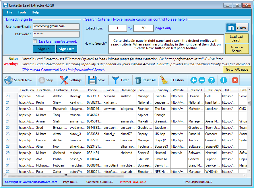 Linkedin Web Data Extractor Software Screenshot