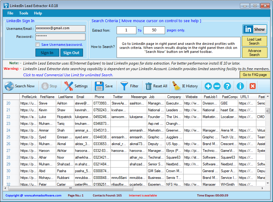 Linkedin Data Scrapper Screenshot